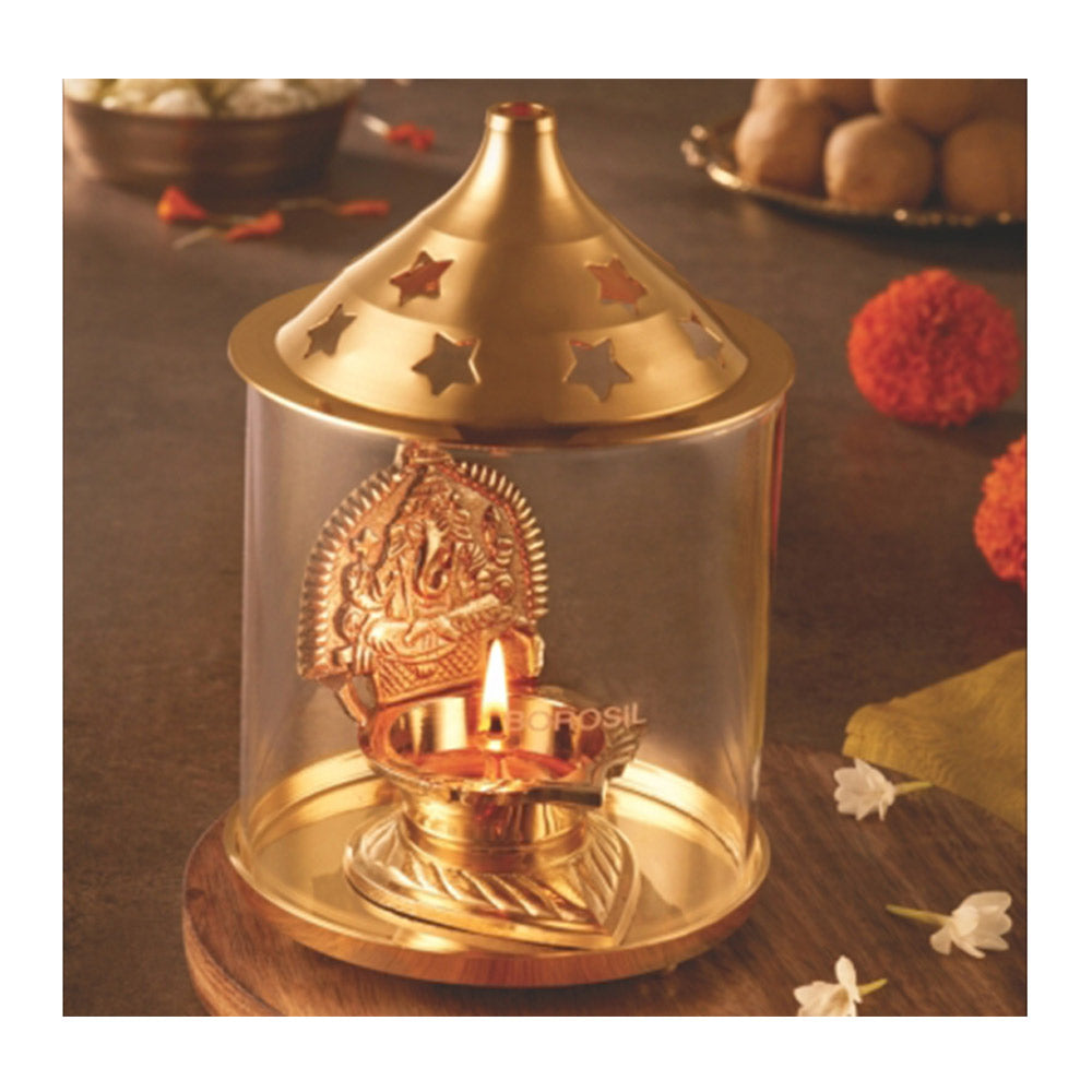 Borosil Shree Ganpati Diya Brass, (Medium)