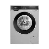 Front view of a Siemens fully automatic front loader washing machine with a capacity of 9 kg, model iQ700 WG44A2ZSIN, in silver color.