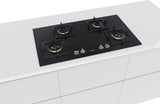 iQ500 90 cm Gas Hob EP9B6FG20I – Black Tempered Glass with 4 Brass Burners