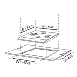 Glen 70 cm 4 Burner Built-in Glass Hob 1074 X SQ INBB TR FFD (Flame Failure Device) 