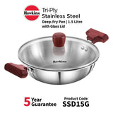 HAWKINS TRI-PLY STAINLESS STEEL DEEP FRY PAN WITH LID 1.5 LITRE