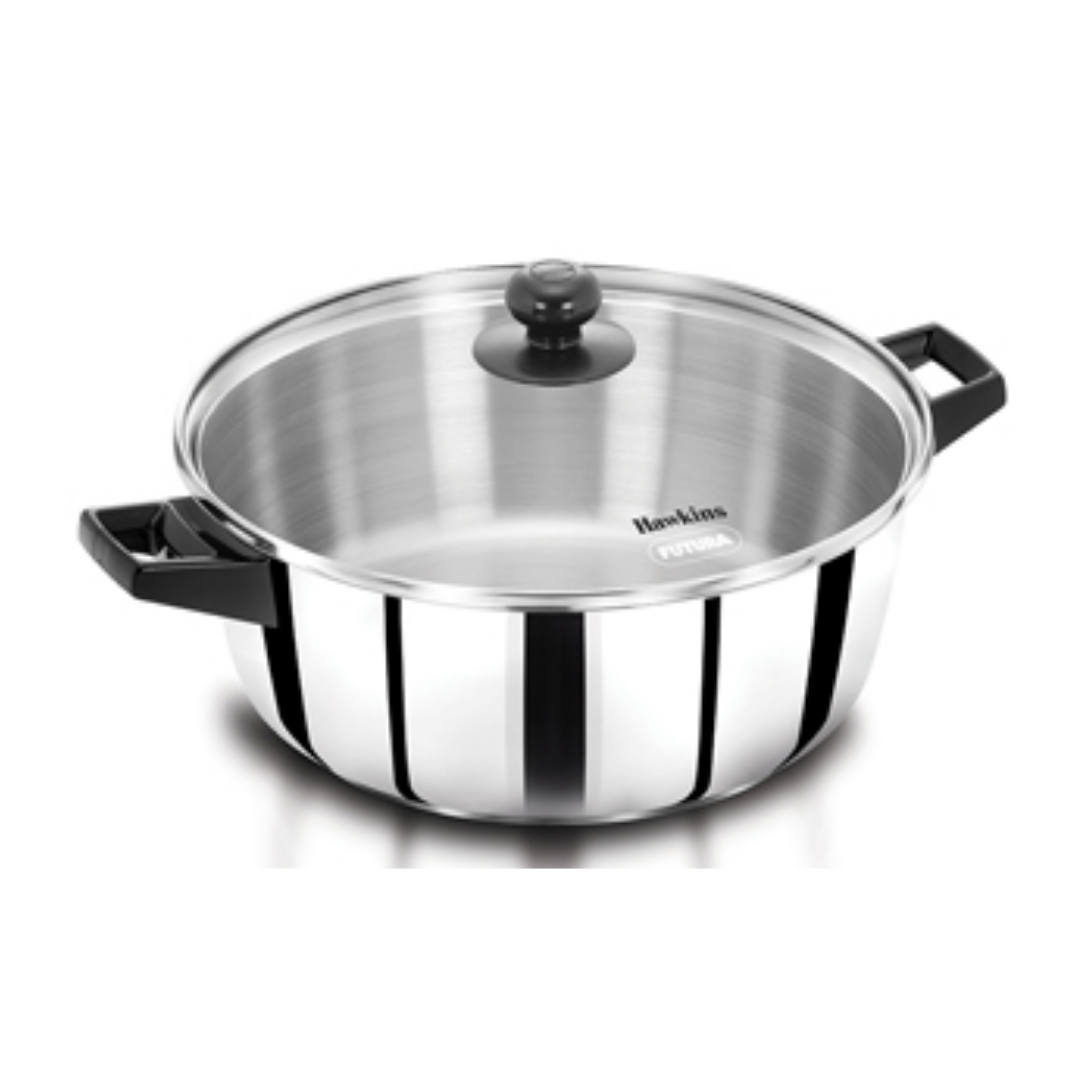 Hawkins Cook n Serve Casserole with Glass lid SSCB50G 18/8 food-grade (AISI 304) superior stainless steel, 6.6 mm extra-thick sandwich bottom-5 L