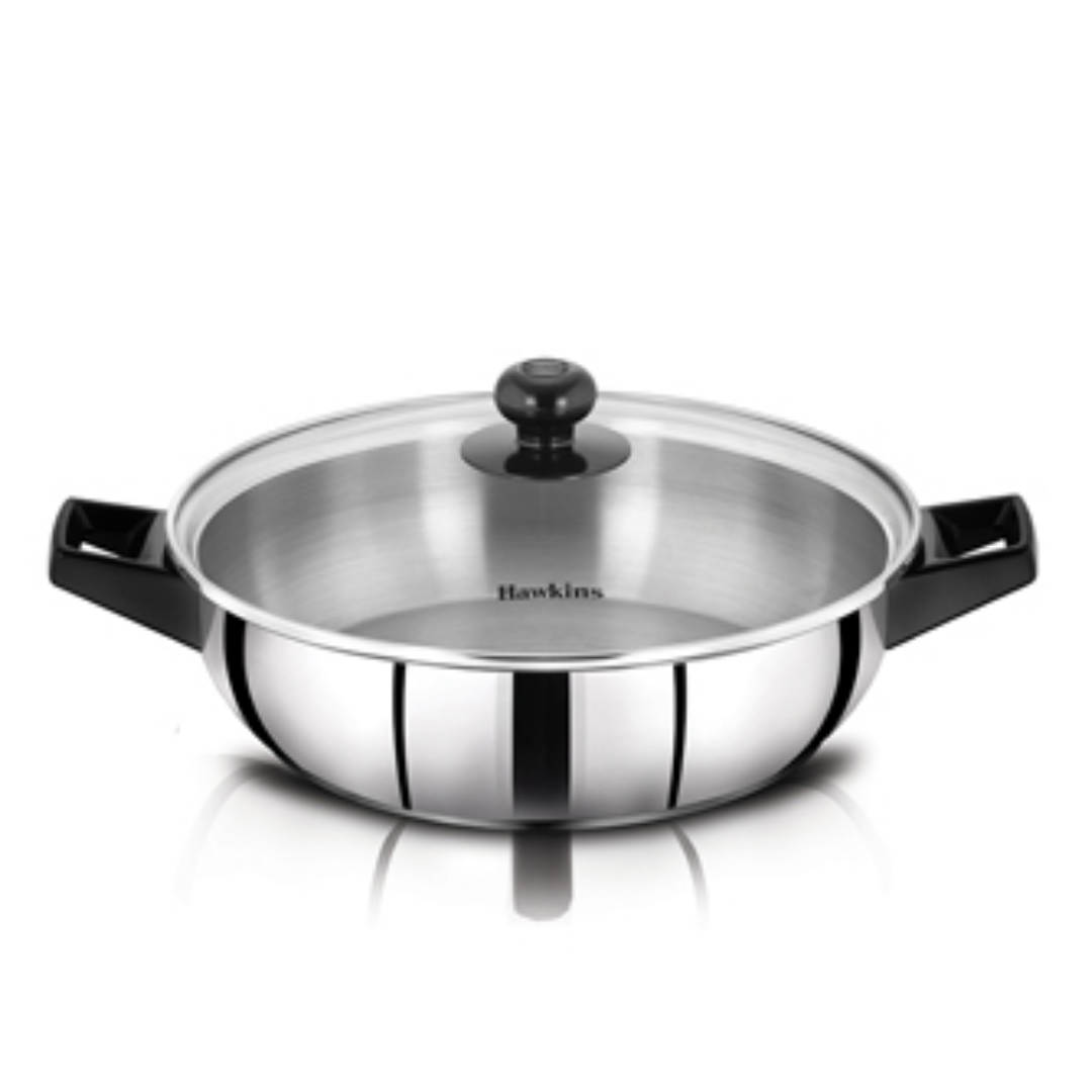 Hawkins Stainless Steel Cook n Serve Frying Pan 3 Litre with Glass lid SSF3LG