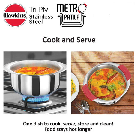 Hawkins Metro Patila Tri-Ply Stainless Steel Induction Safe With Silicone Grips 1.5 Litre (SSP15)