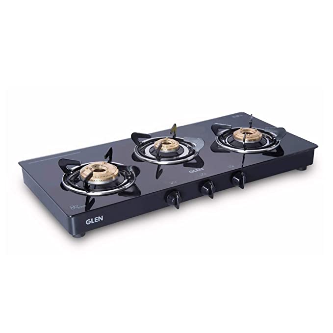 Glen 1032 GT HF BB Drip Tray 3 Burner Toughened Glass Top Gas Stove