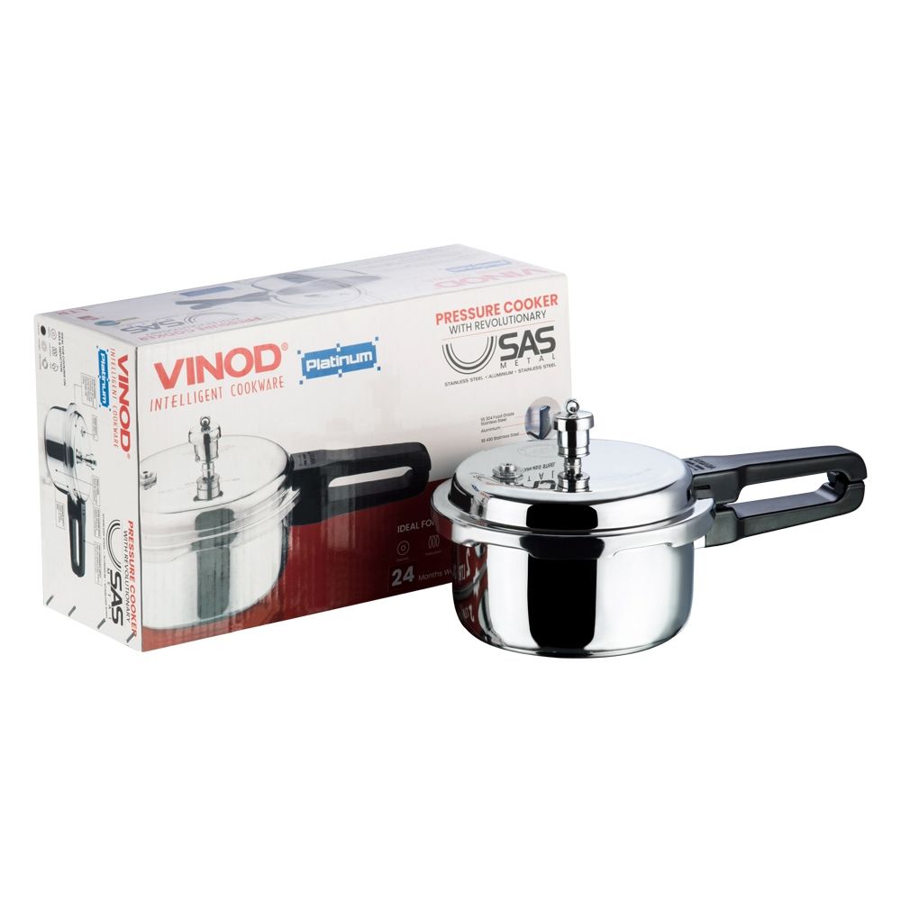 Vinod Platinum Triply Stainless Steel Pressure Cooker- 2 L (Induction Friendly)