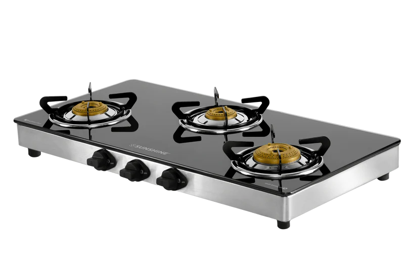 Swift 3 Burner Gas Stove Manual Ignition Glass Top (Black)