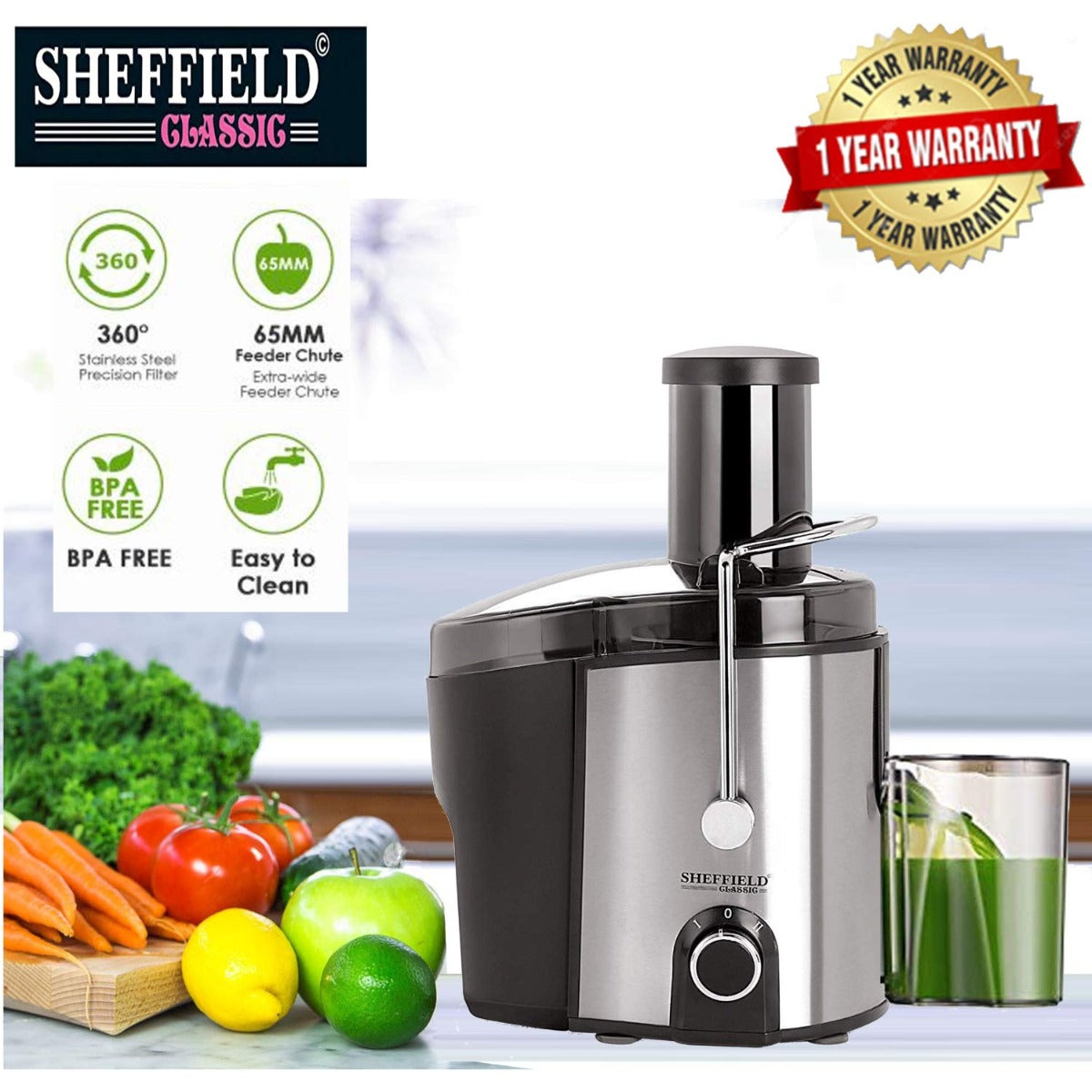 Sheffield Classic SH-1012 Electric Juicer with 2 Speed Levels (450 Watts)