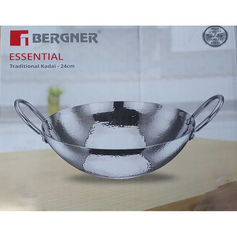 Bergner High-Quality Stainless Steel Essential Traditional Kadai 24cm