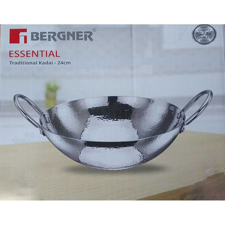 Bergner High-Quality Stainless Steel Essential Traditional Kadai 24cm