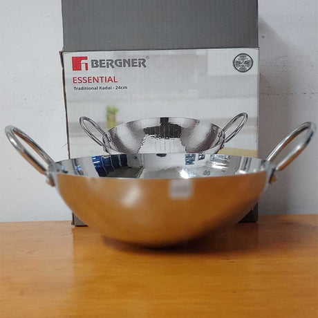 Bergner High-Quality Stainless Steel Essential Traditional Kadai 24cm