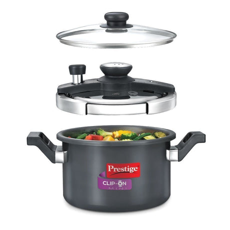 Prestige Clip-on Mini Svachh Hard Anodised Pressure Cooker with Glass lid 3 Litre 20240