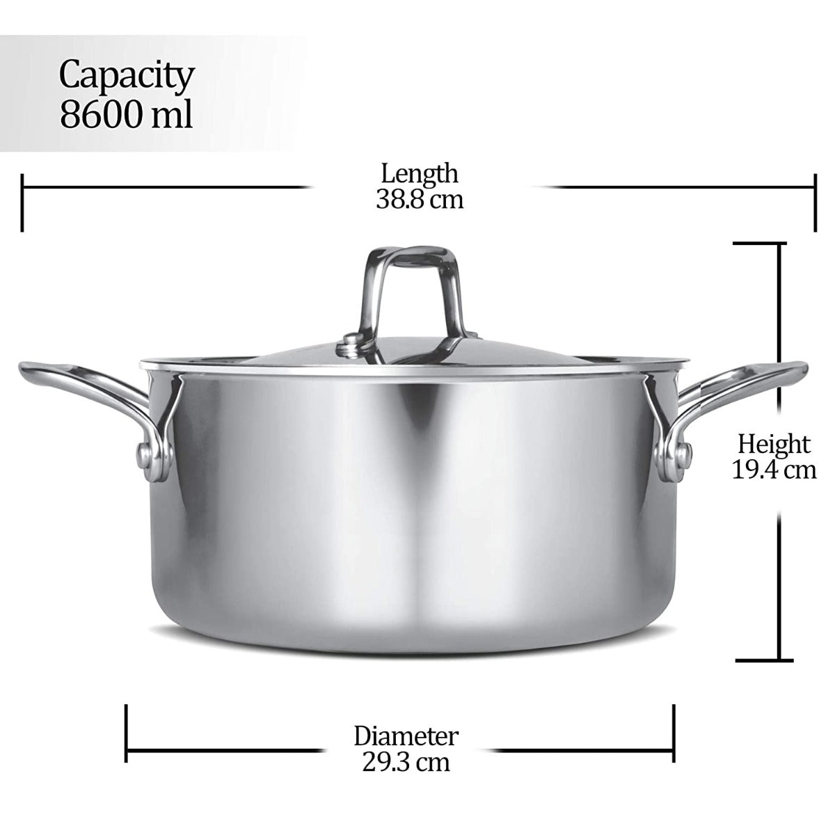 Milton Pro Cook 8.3 Litre  Triply Stainless Steel Casserole with Lid (28 cm)