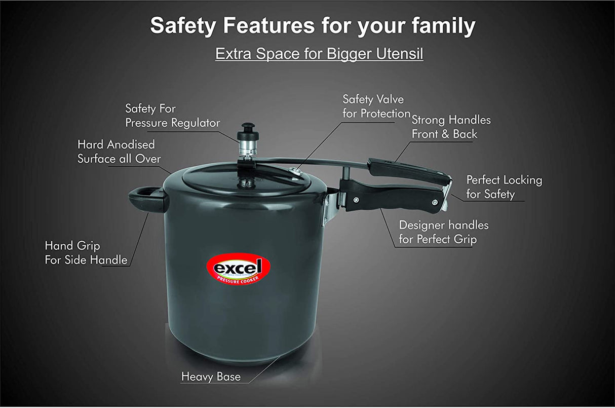 Excel Ultra Hard Anodized Aluminum Pressure Cooker Inner Lid, 8 Litre, (Black)