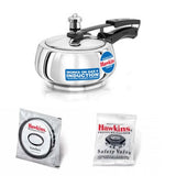 Hawkins Stainless Steel Contura Pressure Cooker 2 Litre : SSC20 with Hawkins Genuine 2 Gasket & 2 Safety Valve