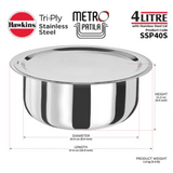 Hawkins 4 Litre Metro Patila, Triply Stainless Steel Tope with Stainless Steel Lid, SSP40S