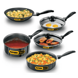 Hawkins Futura 5 Pieces Cookware Set 4 - Non Stick Kadhai, Two Frying Pans, Saucepan, Saute Pan and Two Glass Lids, NSET4