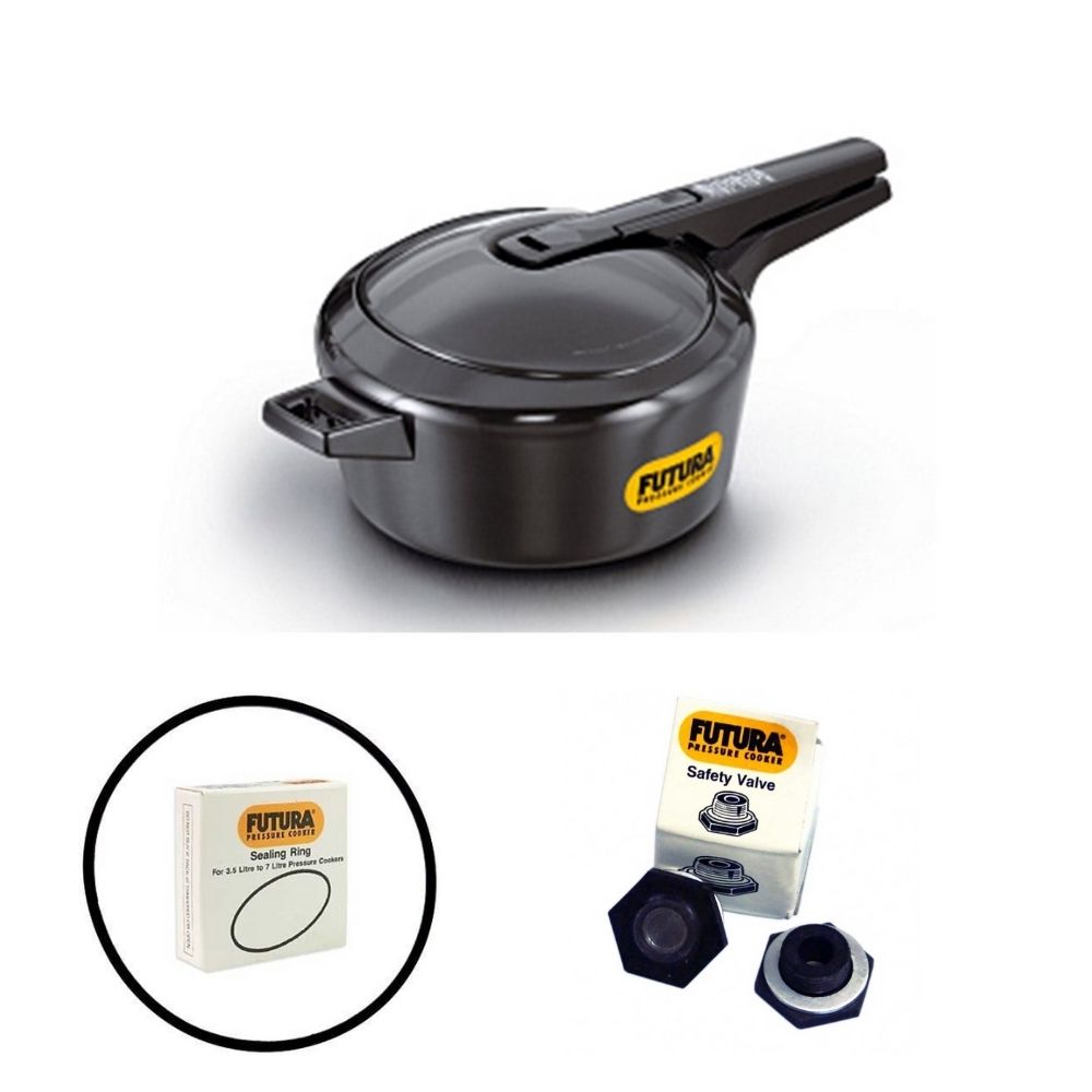 Hawkins Futura Pressure Cooker 4 Litre: FP 40 with Hawkins Futura Genuine 2 Gasket & 2 Safety Valve