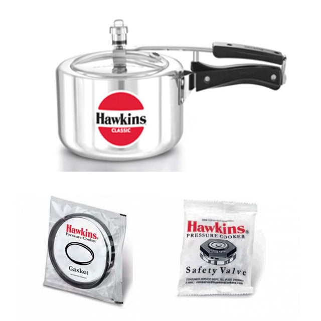 Hawkins 3 Litre  Classic Pressure Cookers Wide Body : CL3W with Hawkins Genuine 2 Gasket & 2 Safety Valve