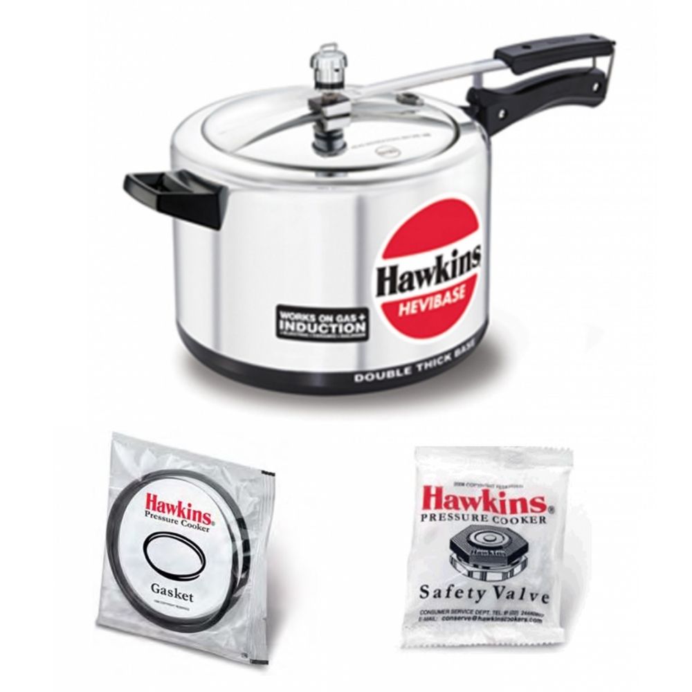 Hawkins Hevibase Pressure Cooker Hevibase 8 Litre: IH80 with Hawkins Genuine 2 Gasket & 2 Safety Valve