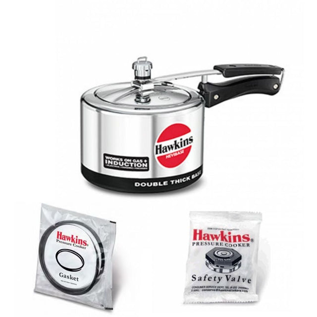 Hawkins Hevibase Pressure Cooker 3 Litre: IH30 Hawkins Genuine 2 Gasket & 2 Safety Valve