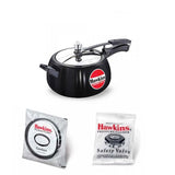 Hawkins Contura Black Pressure Cooker 5 Litre: CB50 with Hawkins Genuine 2 Gasket & 2 Safety Valve