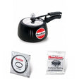 Hawkins Contura Black Pressure Cooker 3 Litre: CB30 with Hawkins Genuine 2 Gasket & 2 Safety Valve