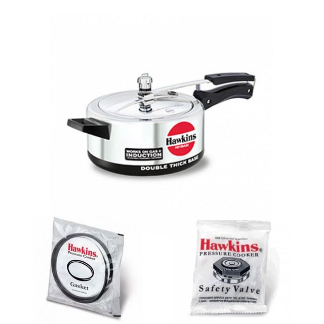 Hawkins Hevibase Pressure Cooker 3.5 Litre: IH35 with Hawkins Genuine 2 Gasket & 2 Safety Valve 