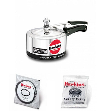 Hawkins Hevibase Pressure Cooker 2 Litre: IH20 with Hawkins Hevibase Genuine 2 Gasket & 2 Safety Valve