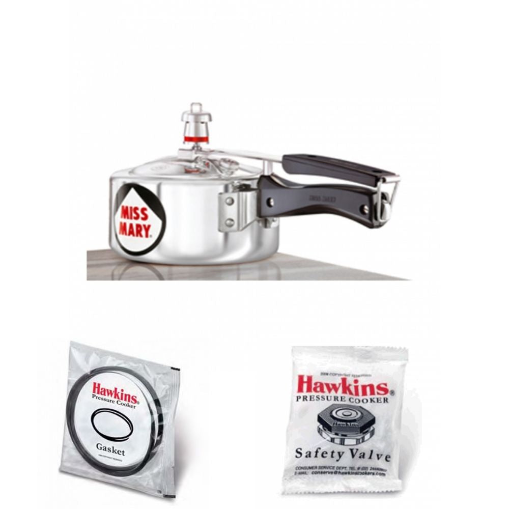 Hawkins Miss Mary Pressure Cooker 1.5 Litre: MM 15 with Hawkins Genuine 2 Gasket & 2 Safety Valve