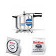 Hawkins Stainless Steel Pressure Cooker 10 Ltr. HSS 10 with Hawkins Genuine 2 Gasket & 2 Safety Valve