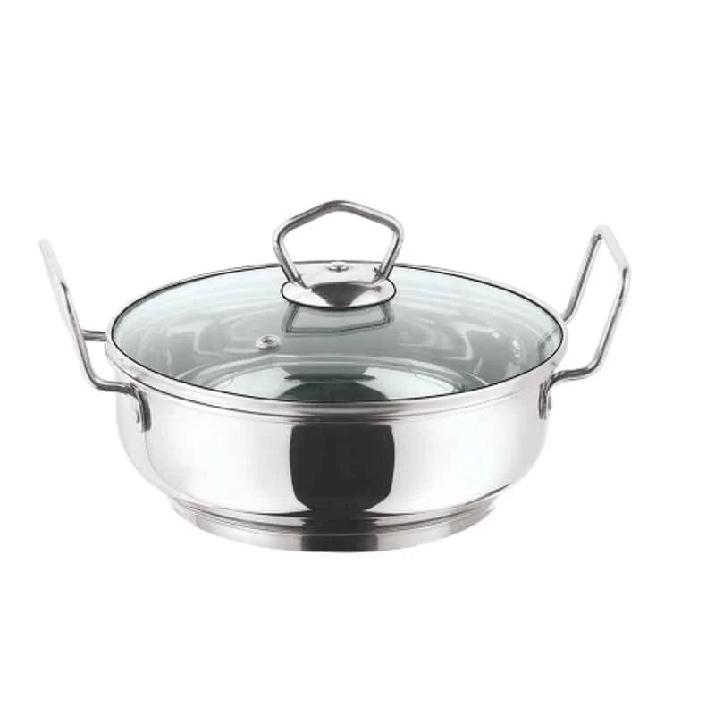 Stainless Steel Kadhai with Glass Lid - 1.7 Litre, 20cm -IKD20