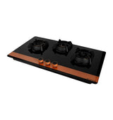 Utopia Pro HT903 CRS BR CI AI Hobtop 3 Brass Burner Auto Ignition Glass Cooktop, Black