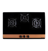 Utopia Pro HT903 CRS BR CI AI Hobtop 3 Brass Burner Auto Ignition Glass Cooktop, Black