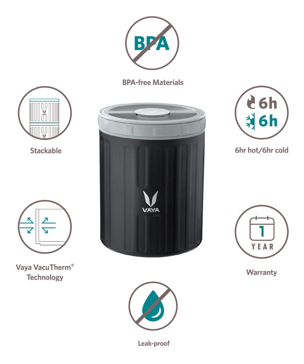 Vaya Preserve  Black - Vacuum Insulated Stainless Steel Meal Container, Meal Jar, Portable Lunch Box