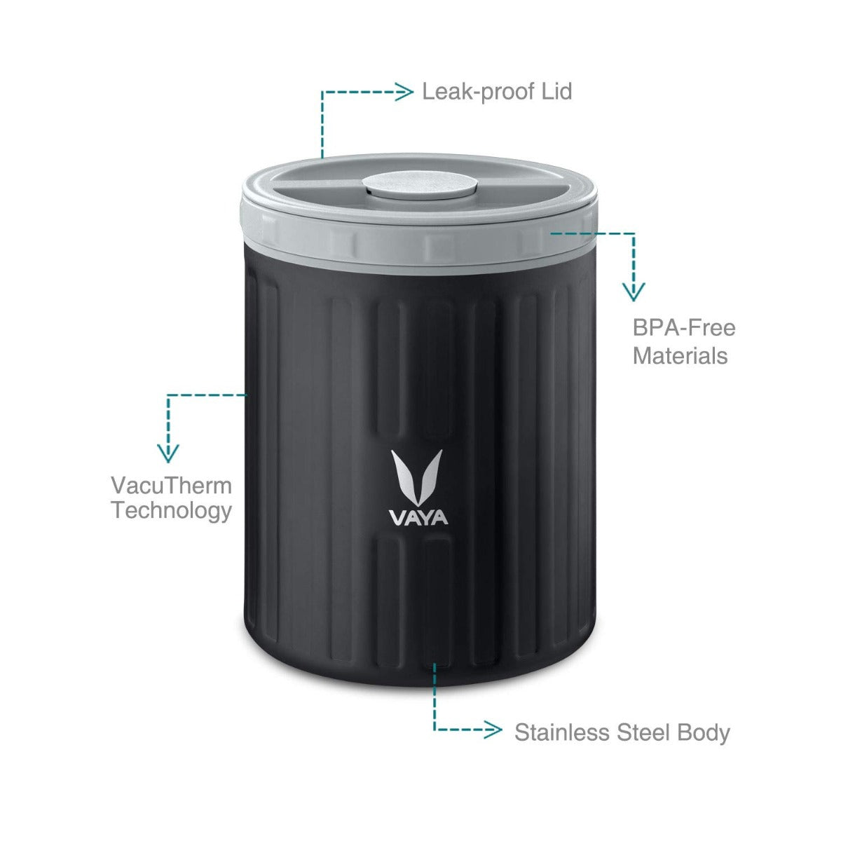 Vaya Preserve  Black - Vacuum Insulated Stainless Steel Meal Container, Meal Jar, Portable Lunch Box