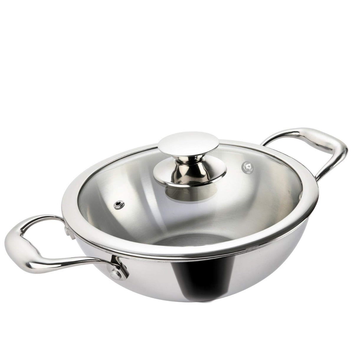 Alda 2.2 LTR Vitale Tri-Ply Stainless Steel Wok Pan Kadhai with Glass Lid  (22 cm)