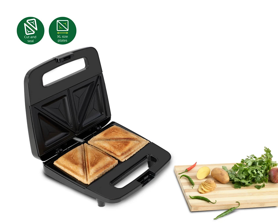 Viva Collection HD2288/00 Sandwich Maker | XL Plates | Non-Stick Plates | Cut & Seal | Secure Locking
