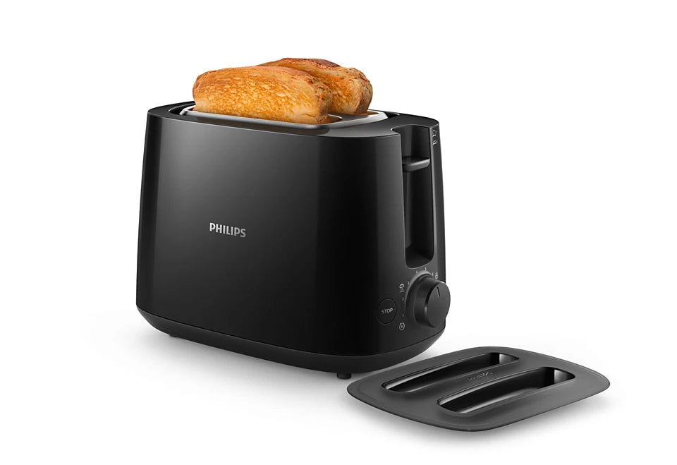 HD2582/90 Daily Collection Toaster | 8 Browning Settings | 2 Large Slots | Bun Warming Rack | Reheat & Defrost | Compact Design with Dust Cover