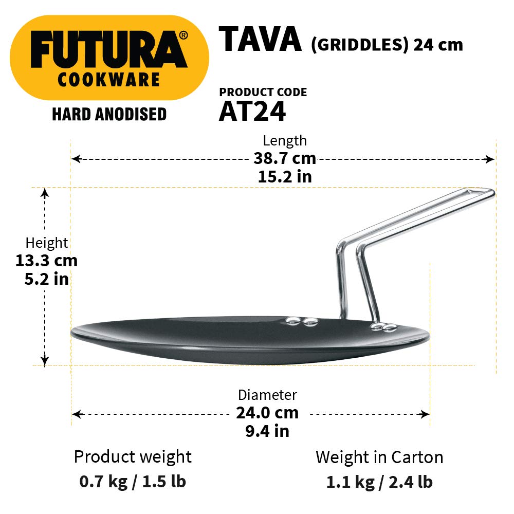 Hawkins Futura Hard Anodised Tava (Griddles) 24 cm, 4.88 mm -AT24