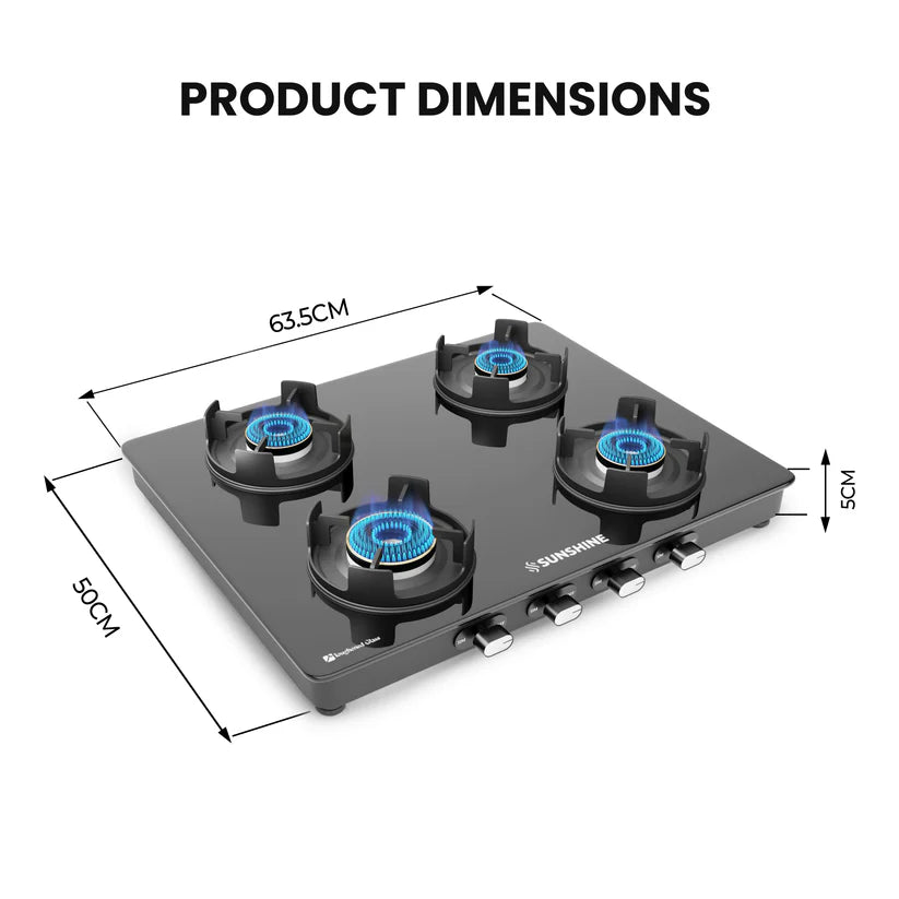 Regal Pro 4 Burner Gas Stove Toughened Glass Cooktop Manual Ignition