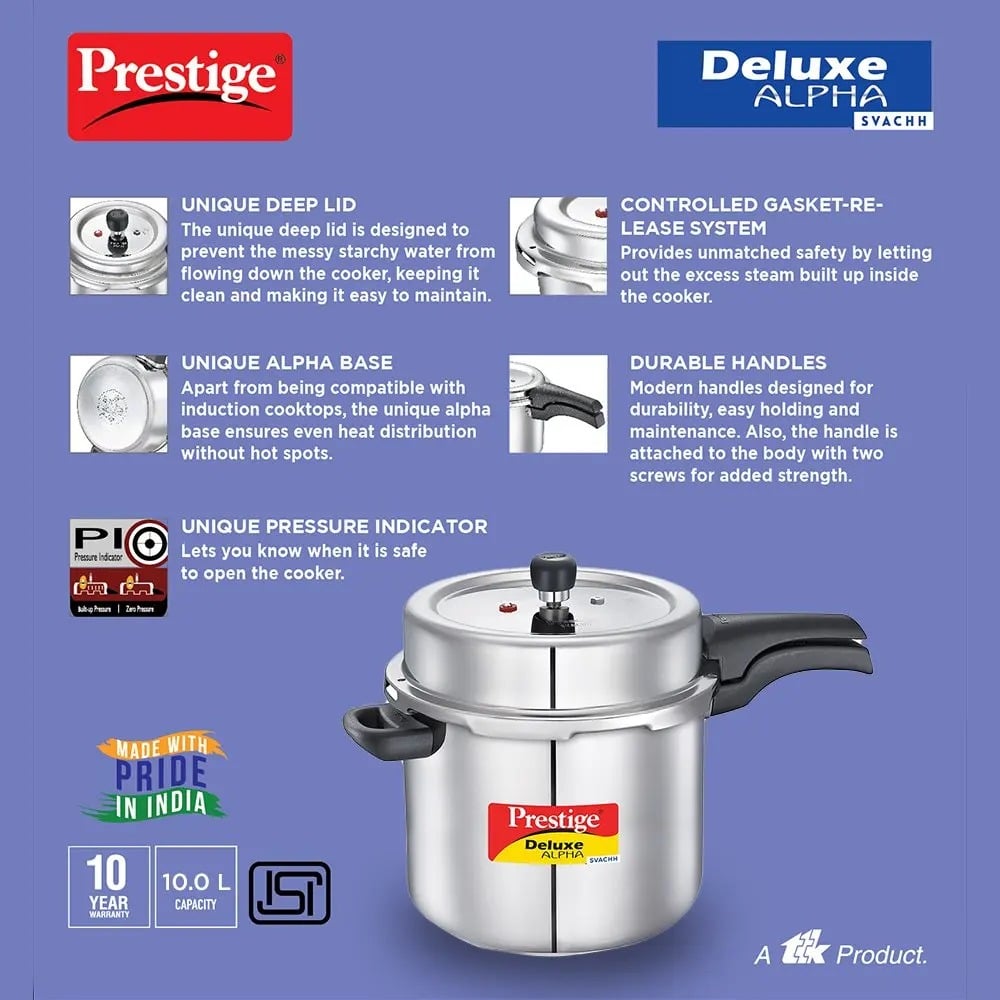 Prestige Deluxe Alpha Svachh Range Of 10 Litre Pressure Cooker 20254