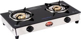 Suryaflame Regal Series 2 Burners Stainless Steel Black Glass Cooktop (Mannual Burner Gas Stove)