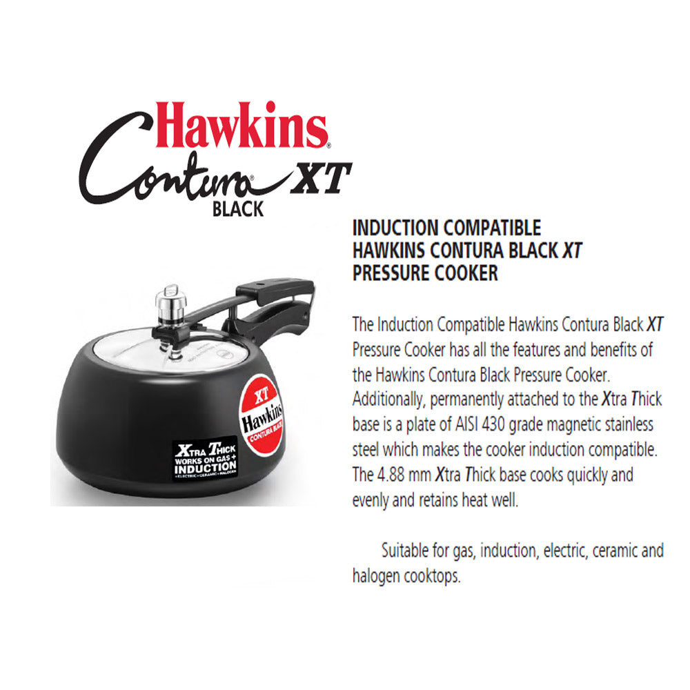 Hawkins Contura Black XT Pressure Cooker Contura Black XT 3L: CXT30 with Hawkins Genuine 2 Gasket & 2 Safety Valve