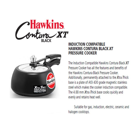 Hawkins Contura Black XT Pressure Cooker Contura Black XT 3L: CXT30 with Hawkins Genuine 2 Gasket & 2 Safety Valve