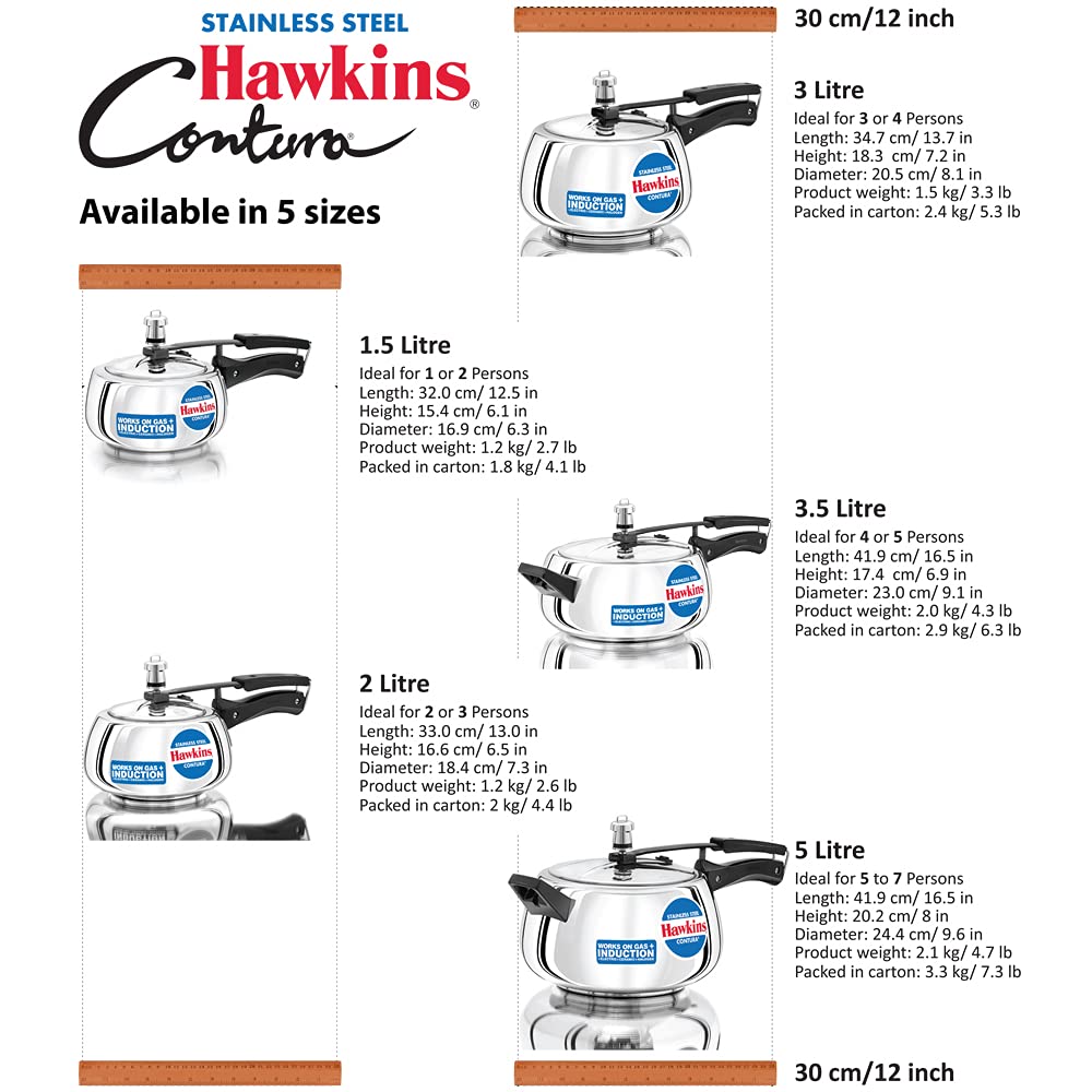 Hawkins 3.5 Liter Induction Safe Stainless Steel Contura Pressure Cooker SSC35