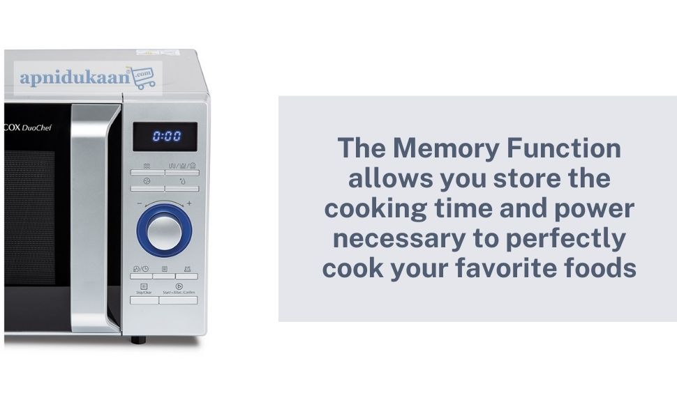 The Memory Function allows you store the cooking time and power necessary to perfectly cook your favorite foods