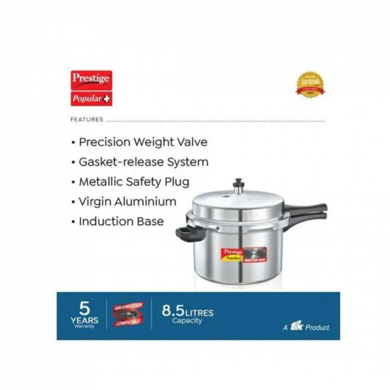 Buy Prestige Popular Plus Virgin Aluminium Gas and Induction Compatible Pressure  Cooker 8.5 L Silver 10208