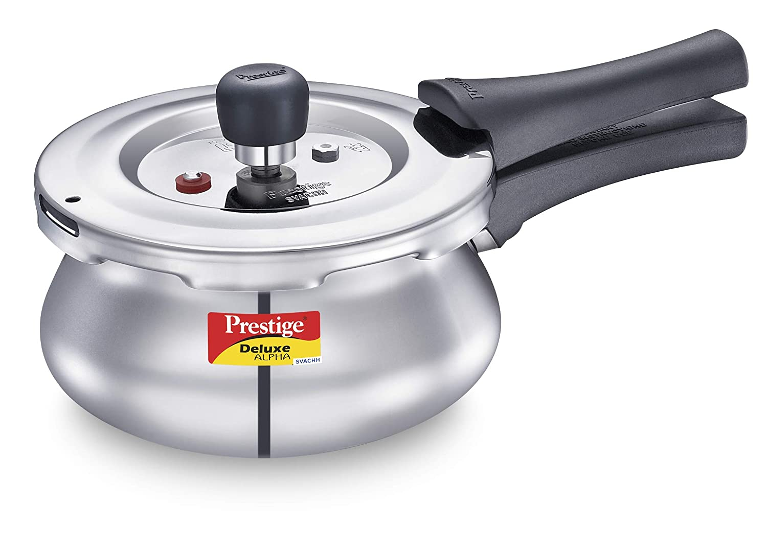 Prestige 1.5 L  Deluxe Alpha Svachh deep lid for Spillage Control with glass Lid 20265 at the lowest price in India at Apnidukaan.com, Save 17% Off, All India Free Shipping, Click here to see all of our exclusive deals.  Capacity : 1.5 Litre, Stainless st